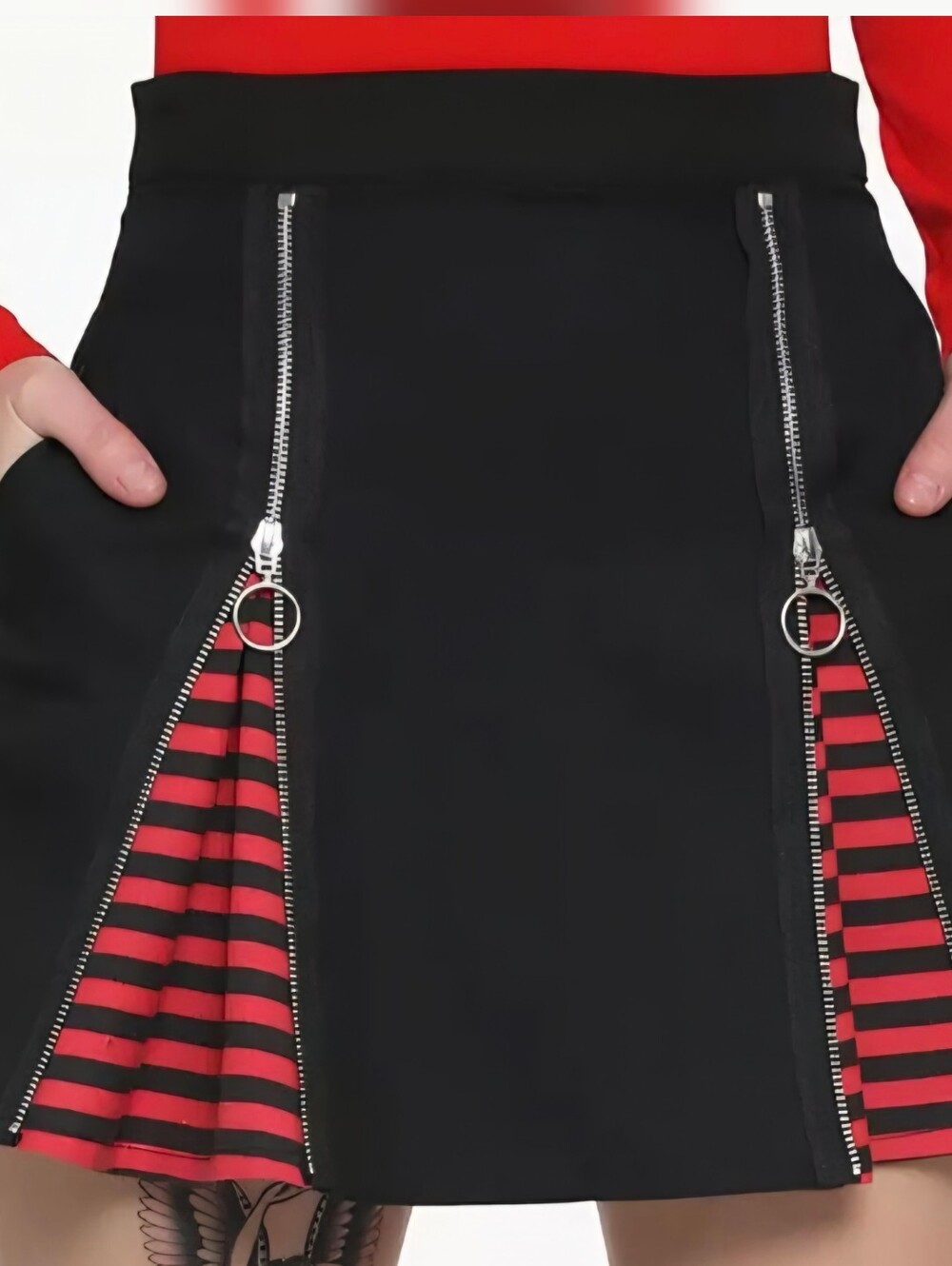 Hot Topic Black Skirt with Red Stripes And Zippers